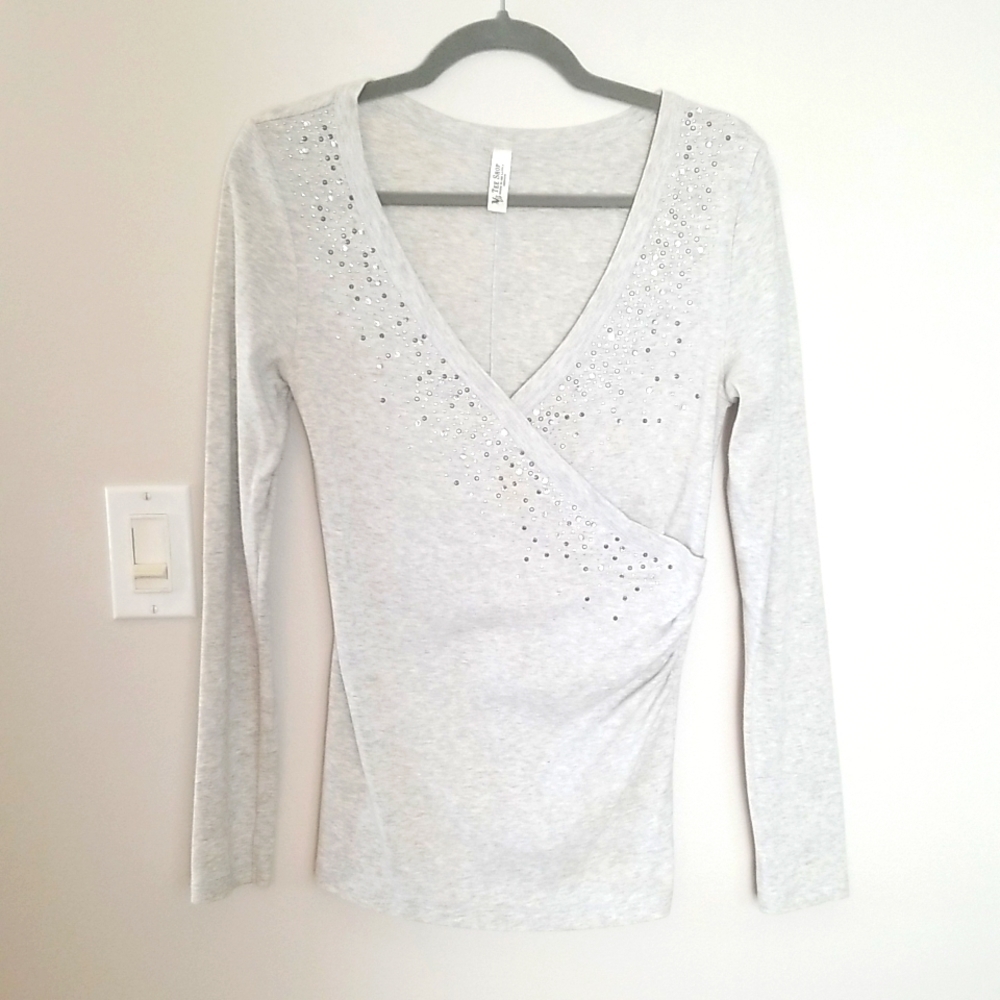 Tee Shop  gathered longsleeve t shirt with crystals